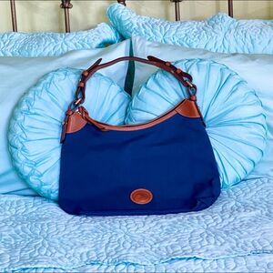 Dooney and Bourke Nylon Dark Blue/Tan Shoulder Bag